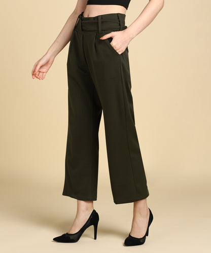 High Waist Formal Wide Leg Parallel Trouser with Belt - Glossia Fashion