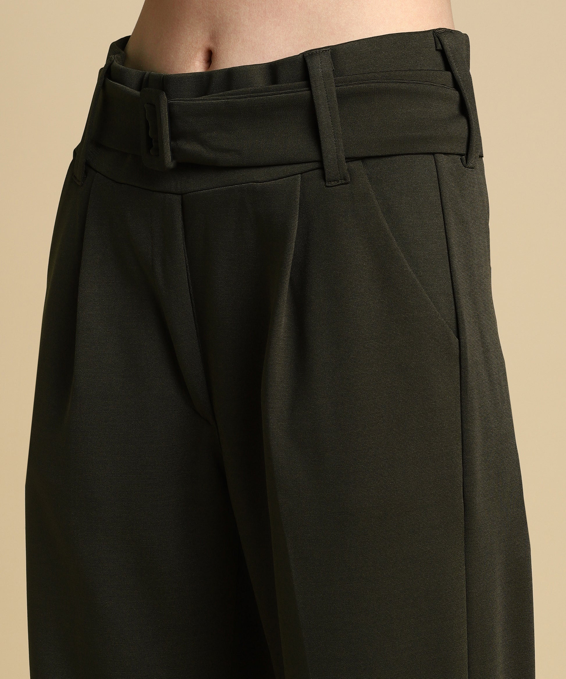 High Waist Formal Wide Leg Parallel Trouser with Belt - Glossia Fashion