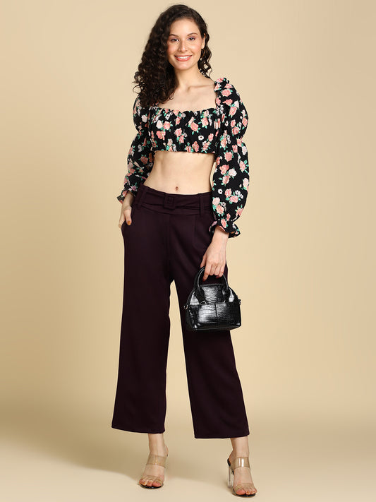 High Waist Formal Wide Leg Parallel Trouser with Belt - Glossia Fashion