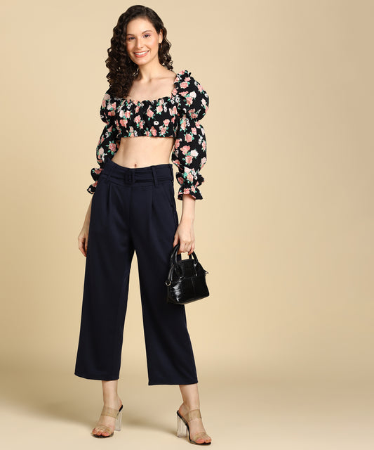 High Waist Formal Wide Leg Parallel Trouser with Belt - Glossia Fashion